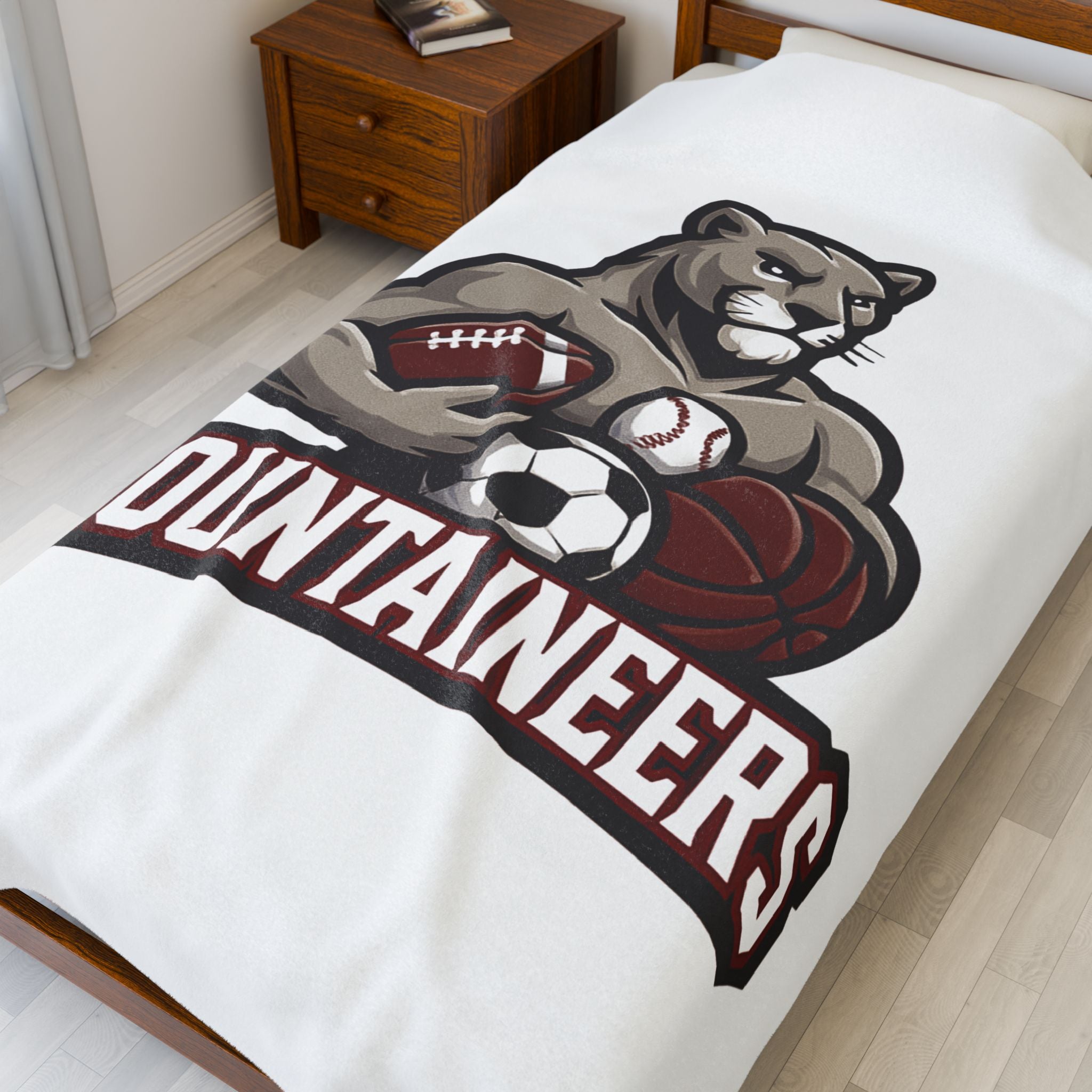 Mountaineers Sports Mascot Velveteen Plush Blanket — Football, Soccer & Basketball Team Throw