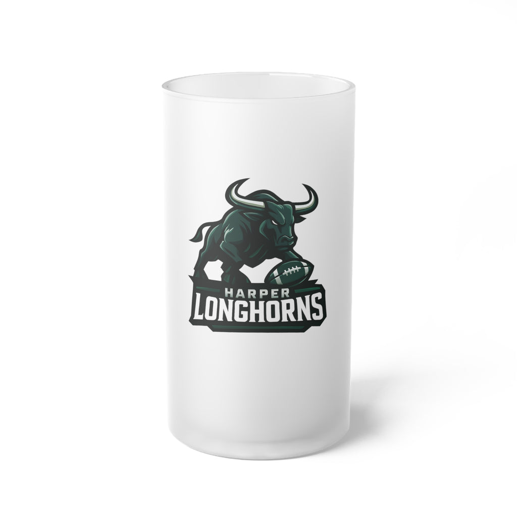 Frosted Glass Beer Mug — Harper Longhorns Football Logo