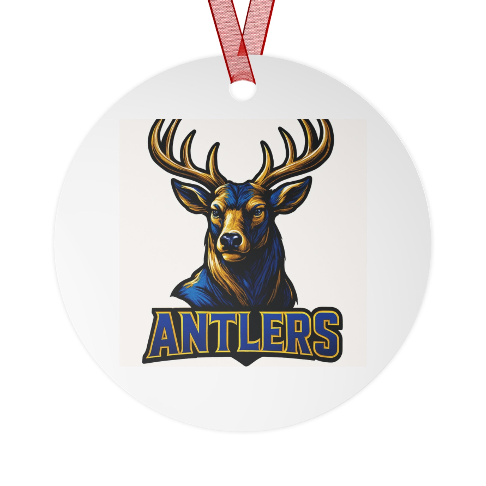 Antlers Deer Mascot Metal Ornament — Sports Team Christmas Decoration