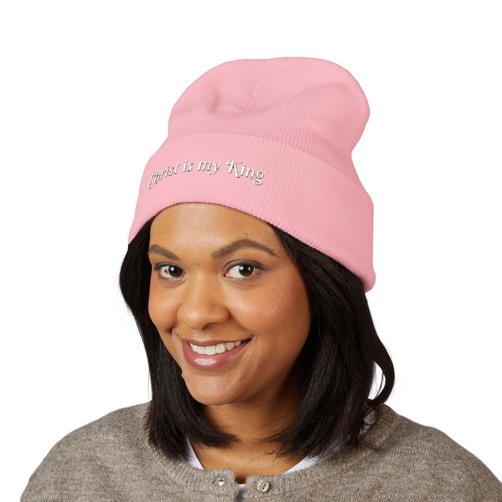 Embroidered "Christ is my King" Cuffed Beanie