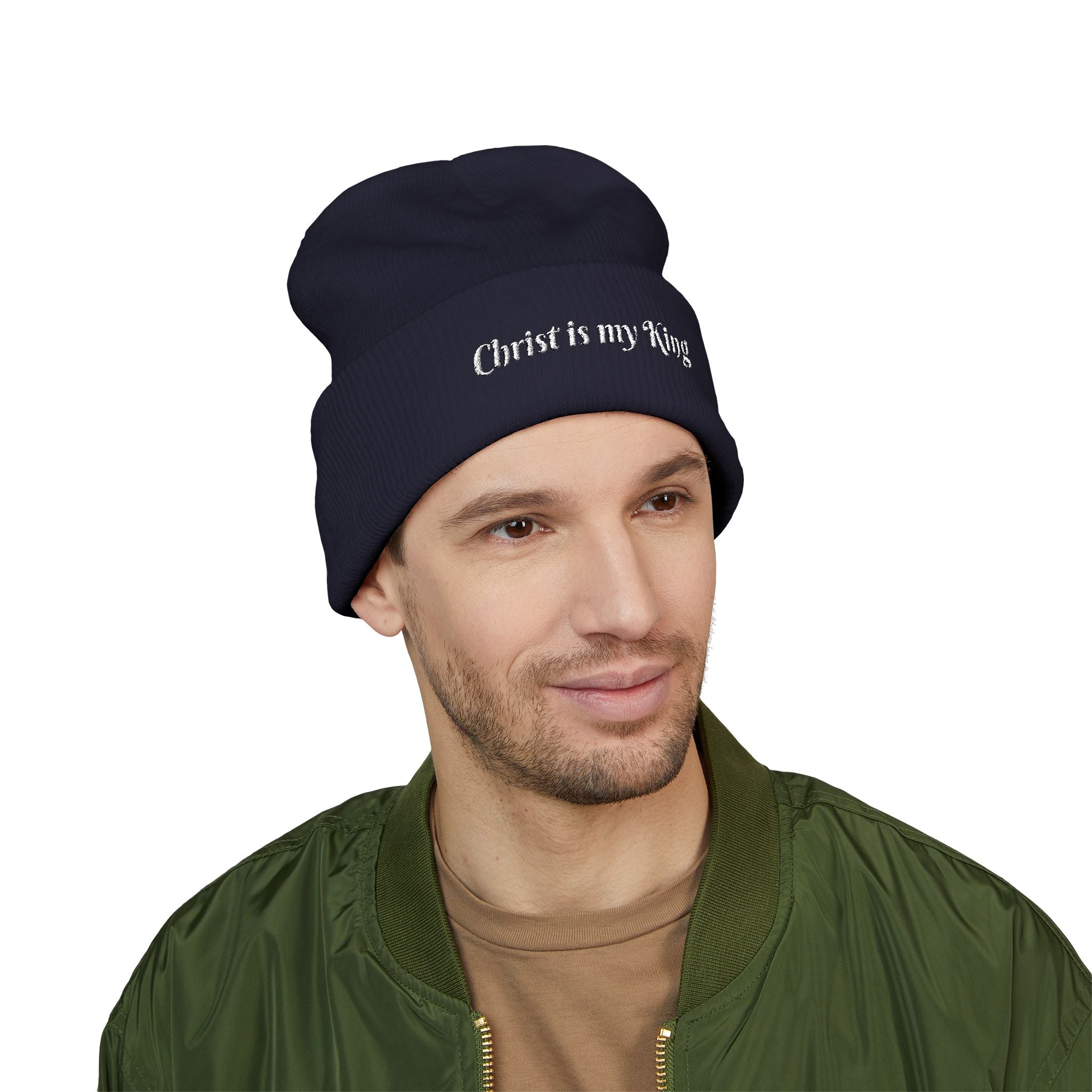Embroidered "Christ is my King" Cuffed Beanie