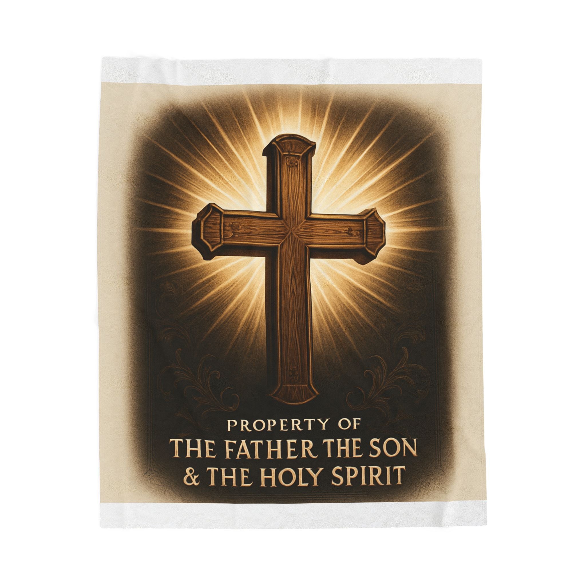 Christian Plush Blanket – ‘Property of The Father, The Son & The Holy Spirit’ Cozy Throw