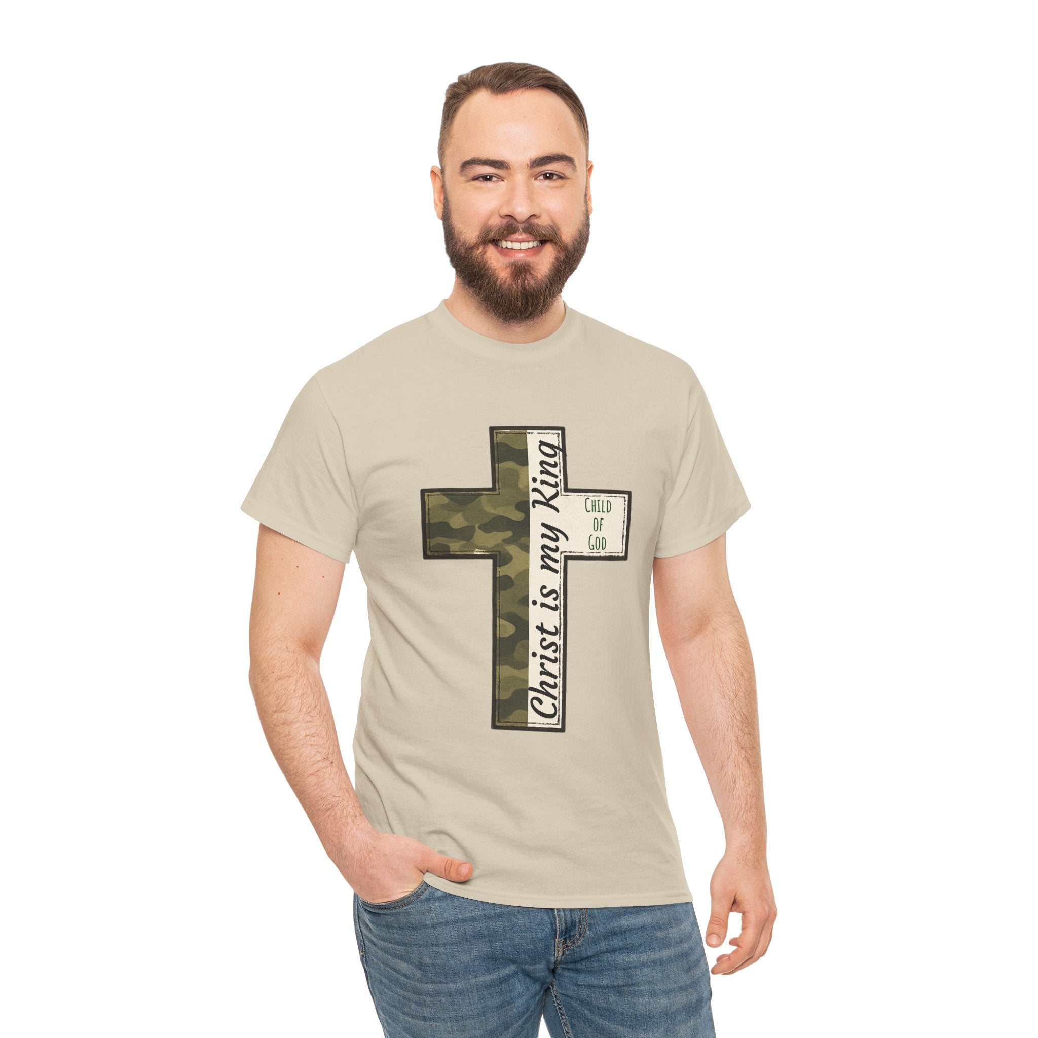 Christian Cross T‑Shirt — "Christ Is My King" Camo Faith Tee