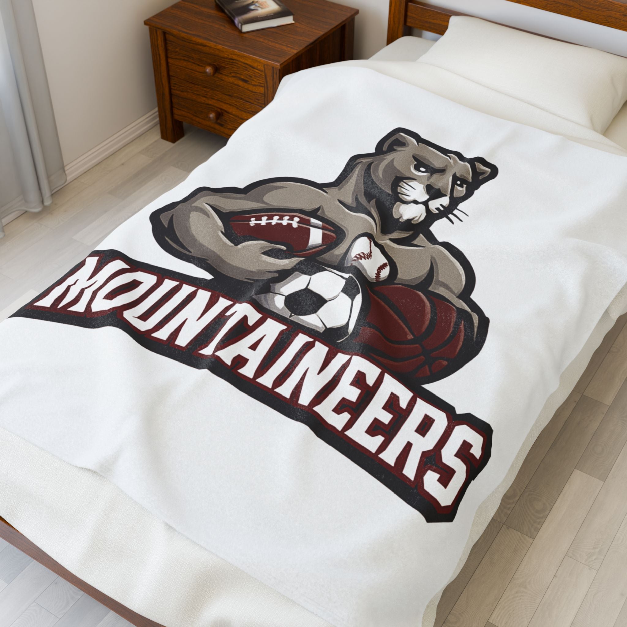 Mountaineers Sports Mascot Velveteen Plush Blanket — Football, Soccer & Basketball Team Throw