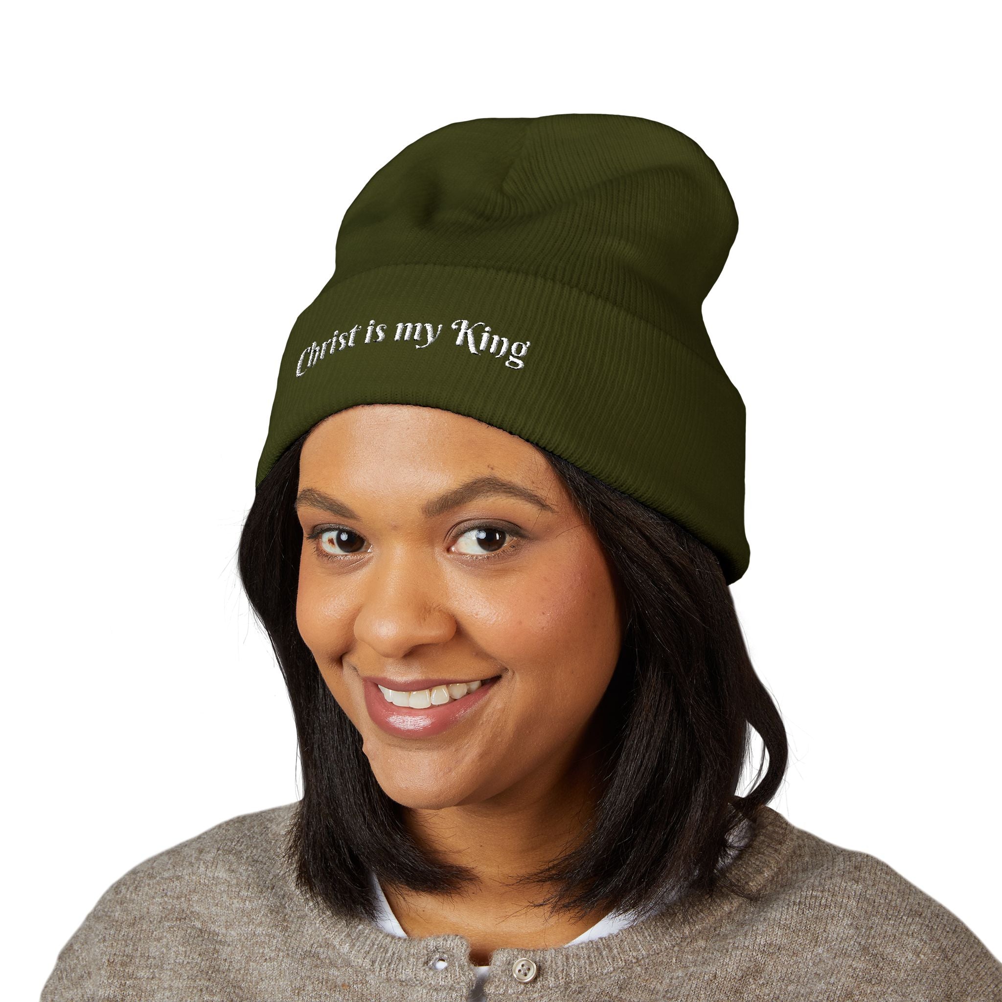 Embroidered "Christ is my King" Cuffed Beanie