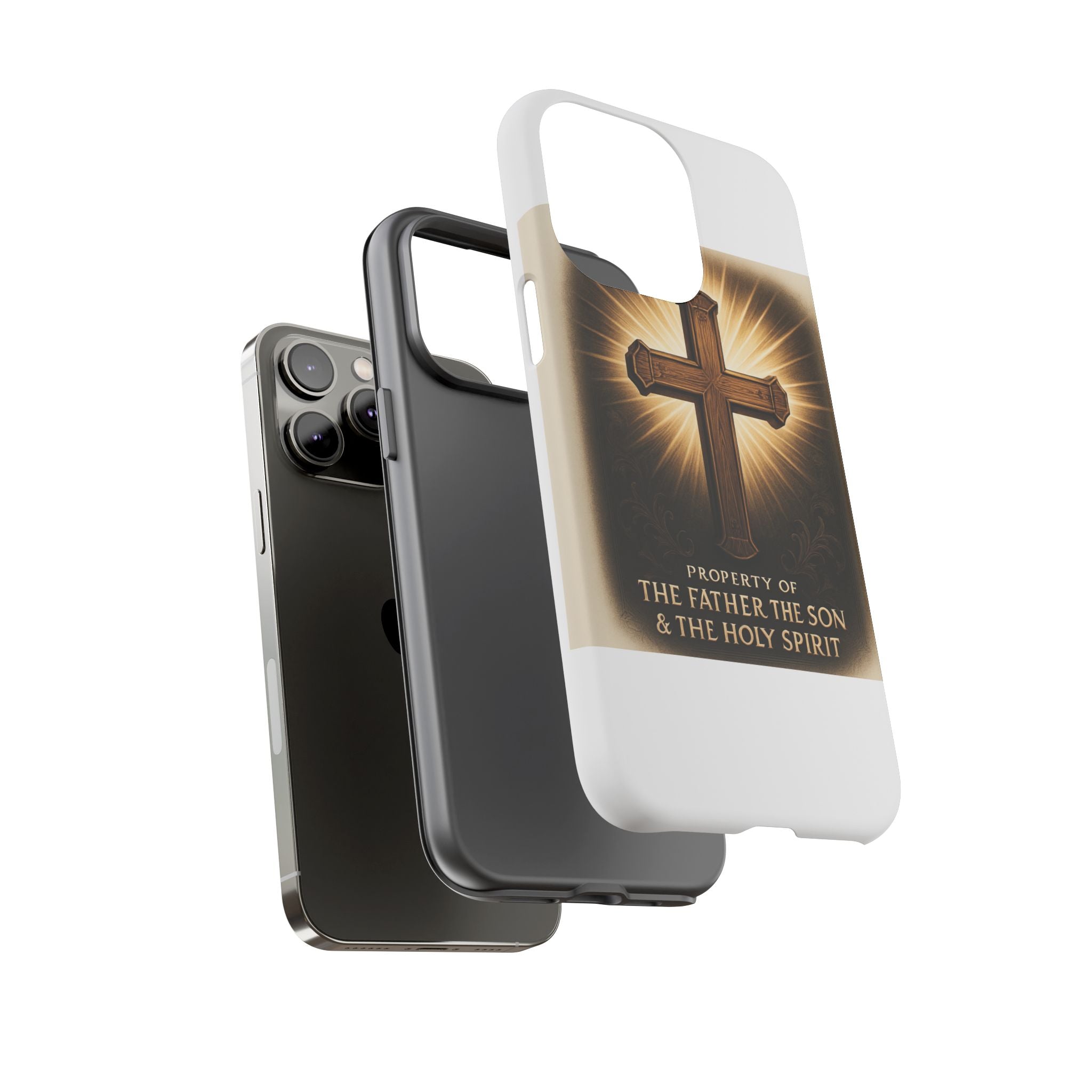 Christian Cross Phone Case — "Property of The Father, The Son & The Holy Spirit"
