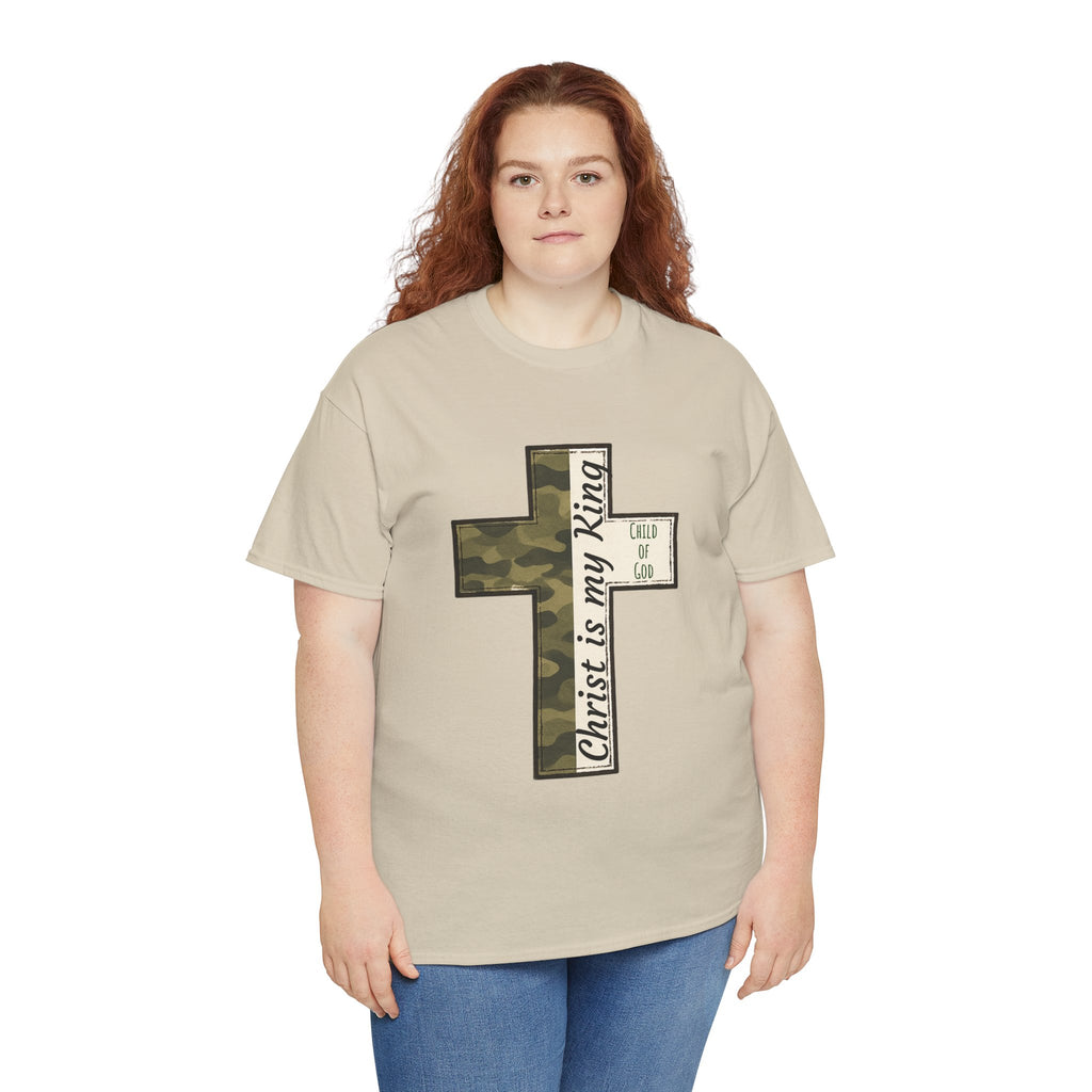 Christian Cross T‑Shirt — "Christ Is My King" Camo Faith Tee