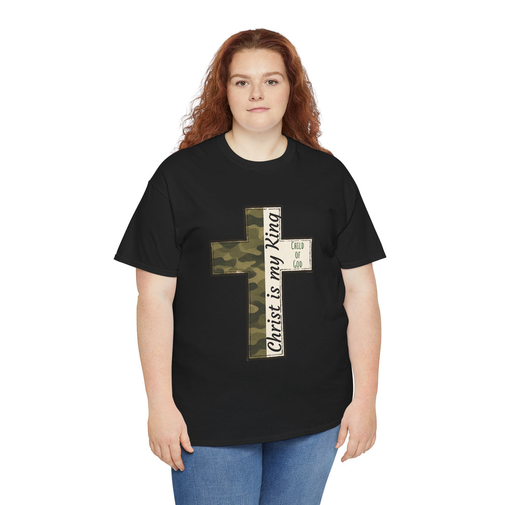 Christian Cross T‑Shirt — "Christ Is My King" Camo Faith Tee