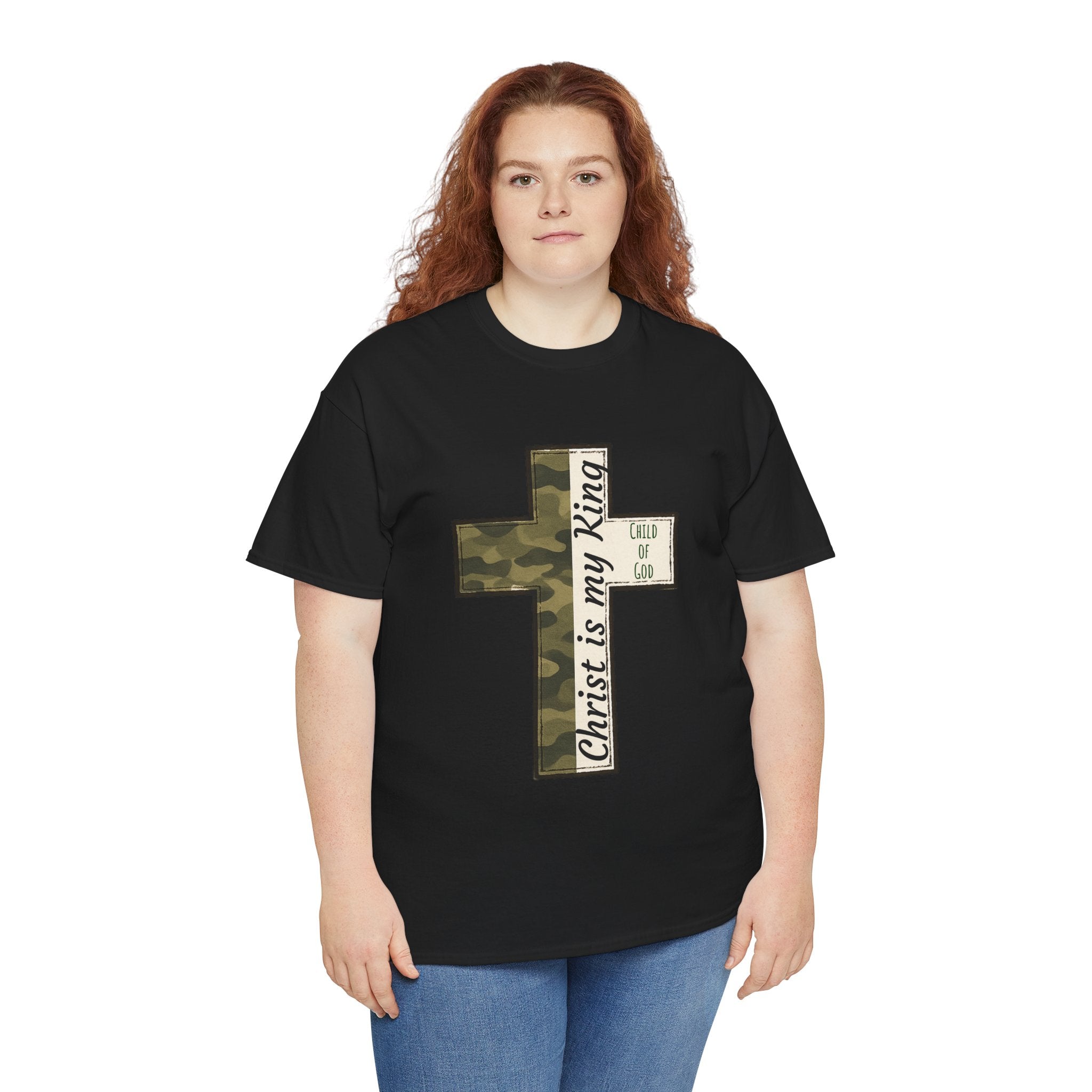 Christian Cross T‑Shirt — "Christ Is My King" Camo Faith Tee