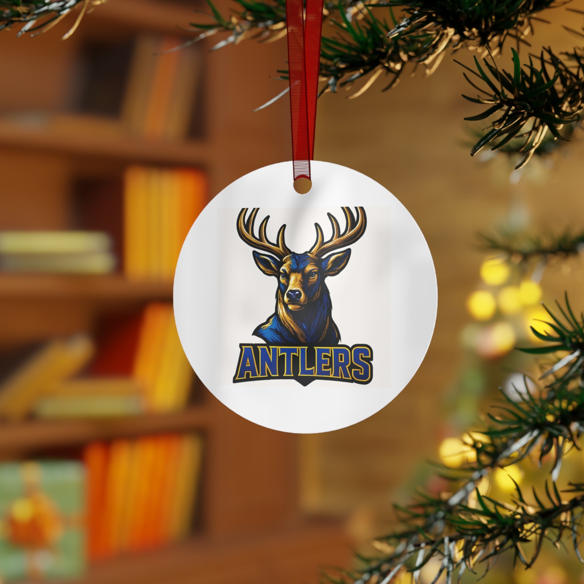 Antlers Deer Mascot Metal Ornament — Sports Team Christmas Decoration