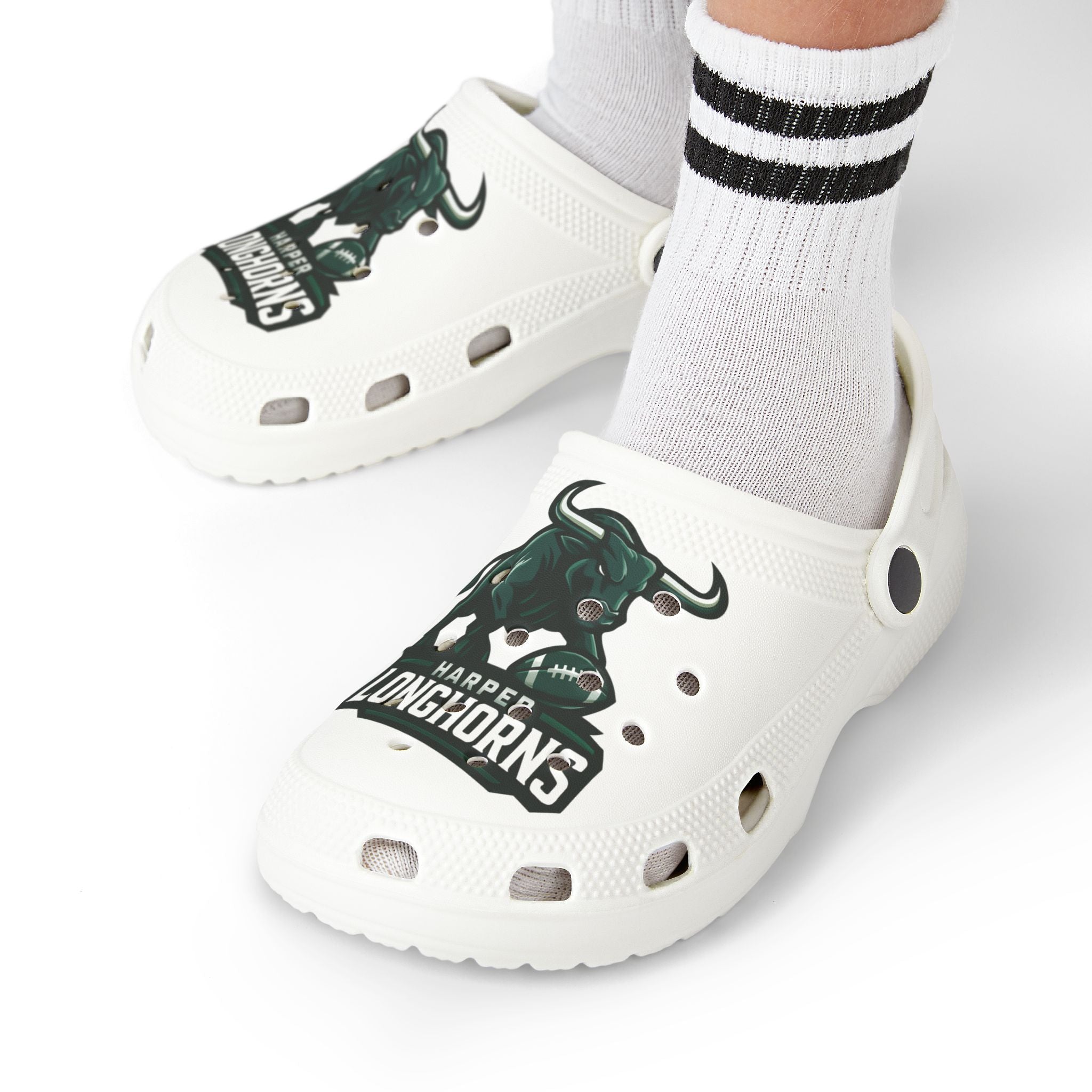 Little Kids' Longhorns Graphic Foam Clogs — White EVA Slip-On with Team Mascot