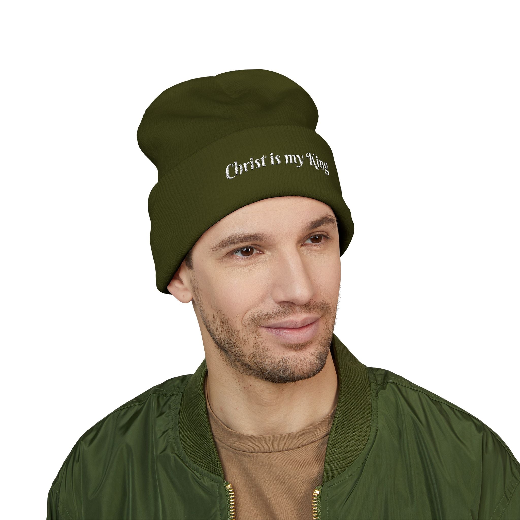 Embroidered "Christ is my King" Cuffed Beanie