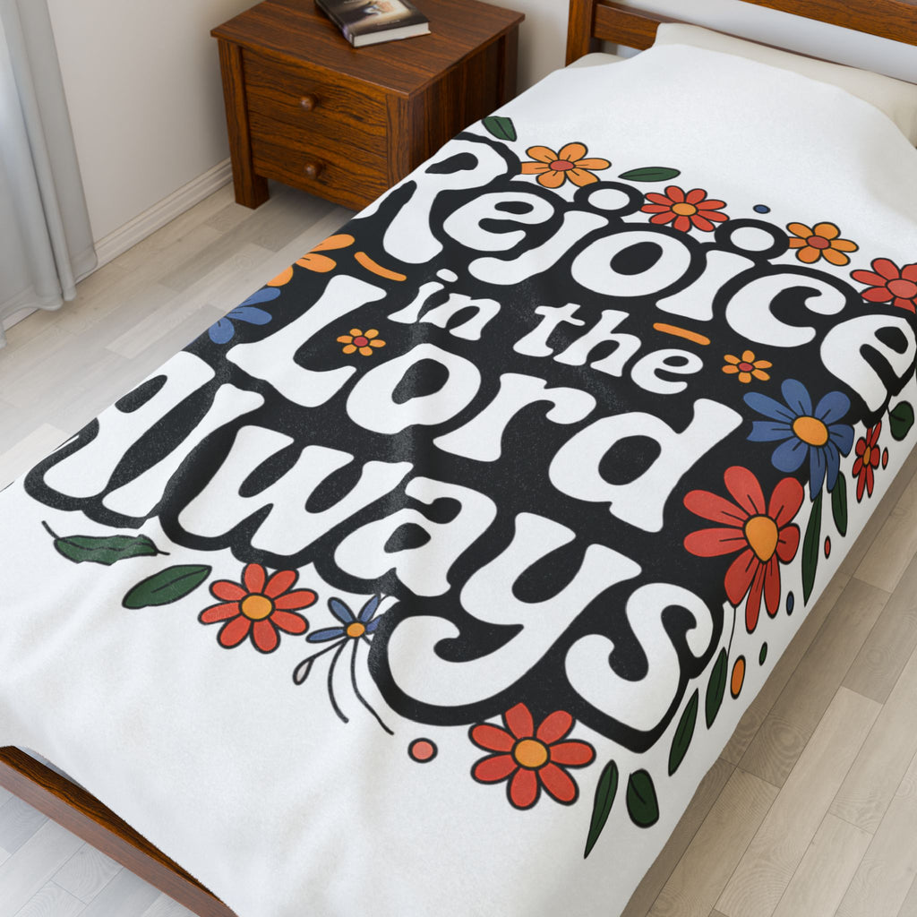 Velveteen Blanket — “Rejoice in the Lord Always” Throw