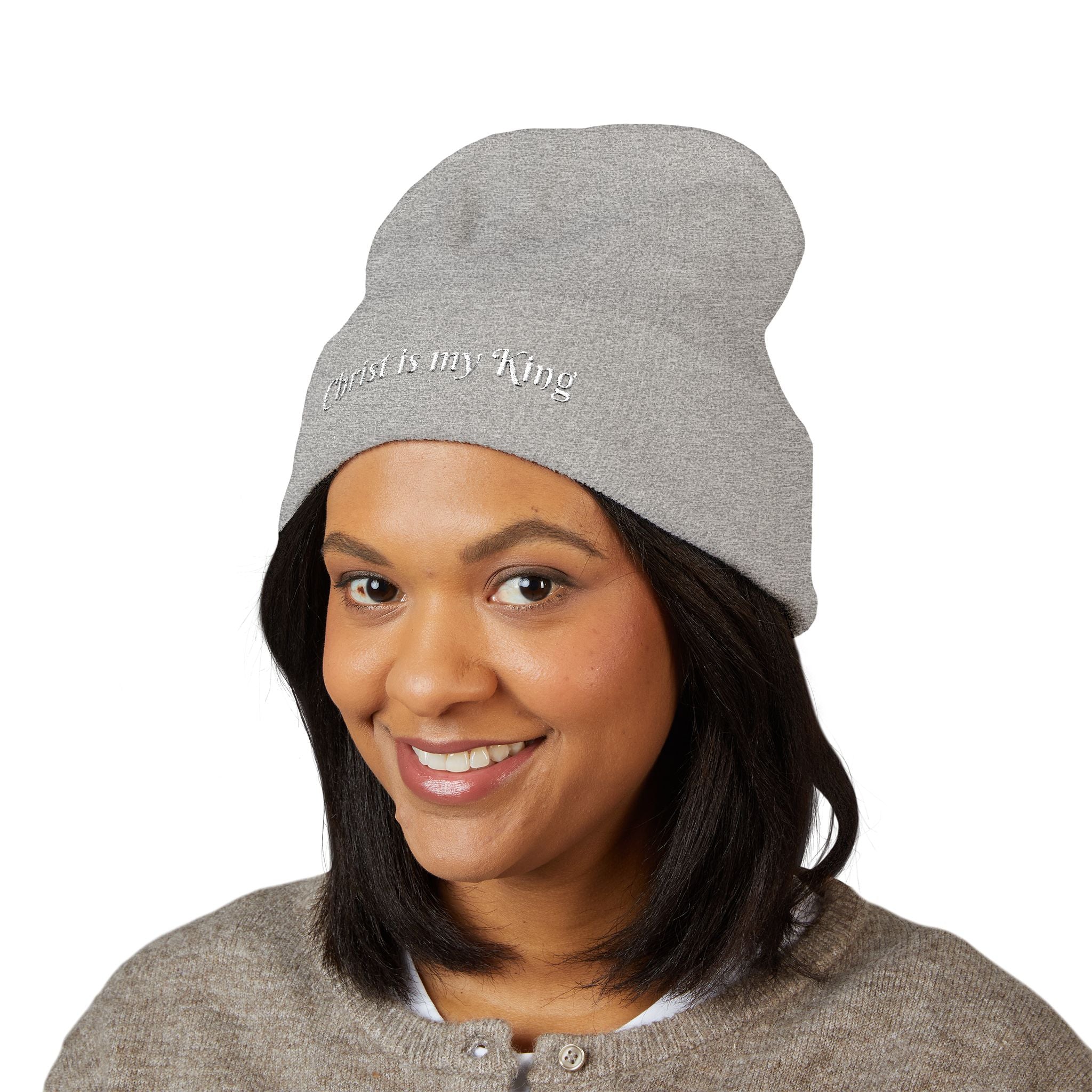 Embroidered "Christ is my King" Cuffed Beanie