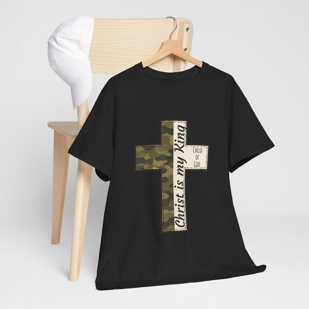 Christian Cross T‑Shirt — "Christ Is My King" Camo Faith Tee