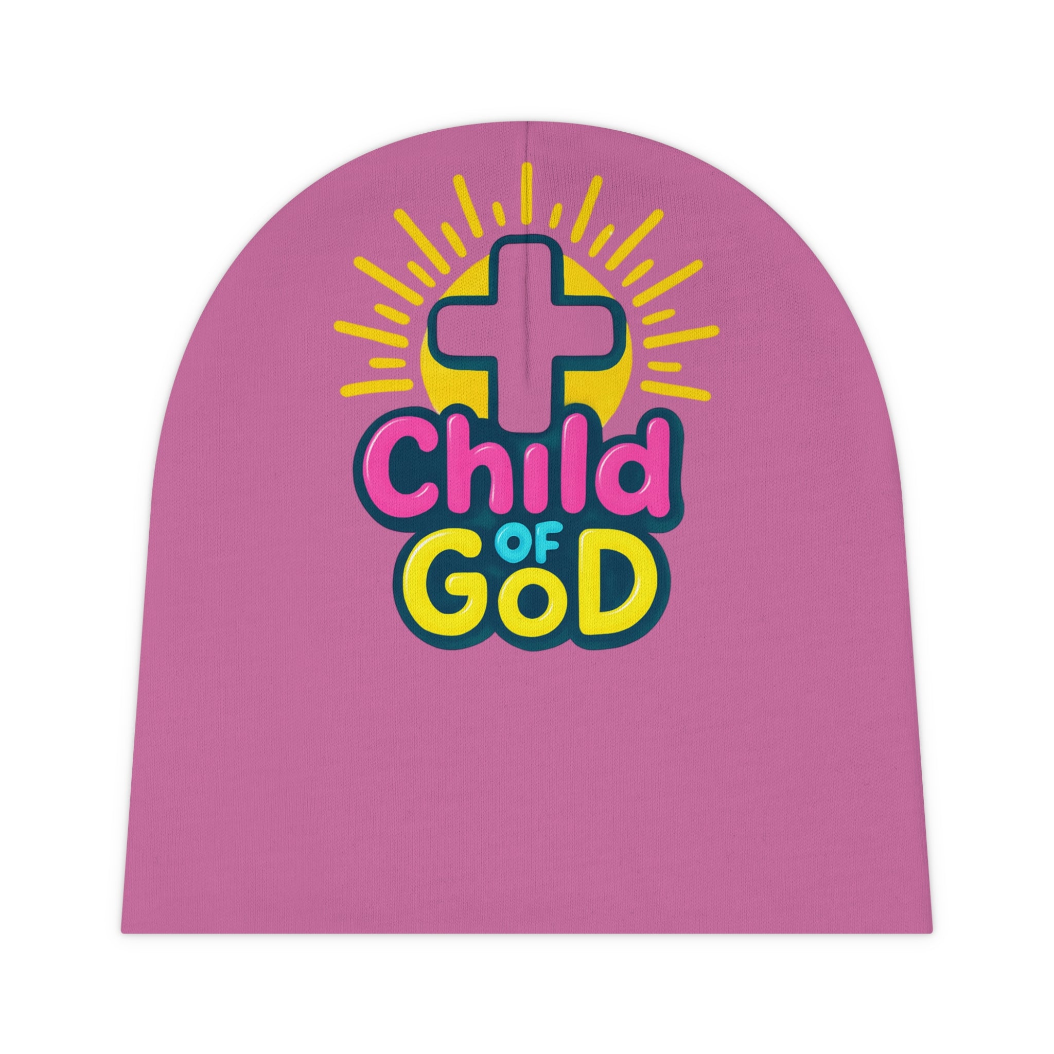 Child of God Baby Beanie — Christian Infant Hat with Cross Design-PINK-one size