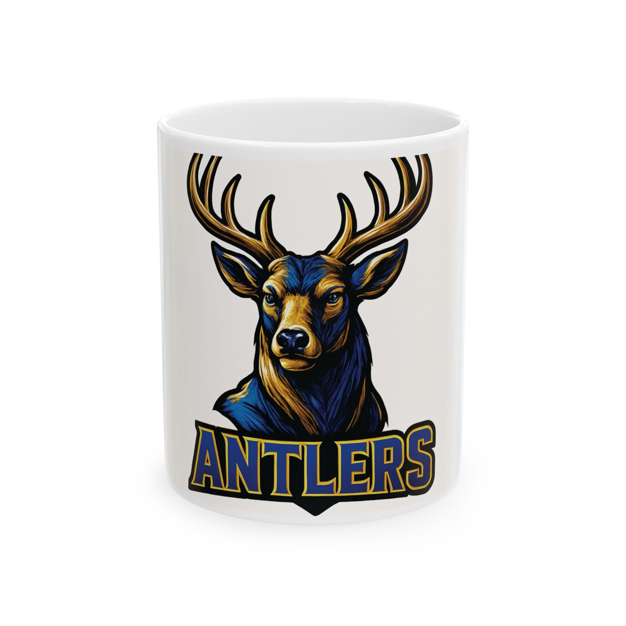 Tivy Antlers Stag Ceramic Mug — Bold Deer Head Coffee Cup (11oz, 15oz)