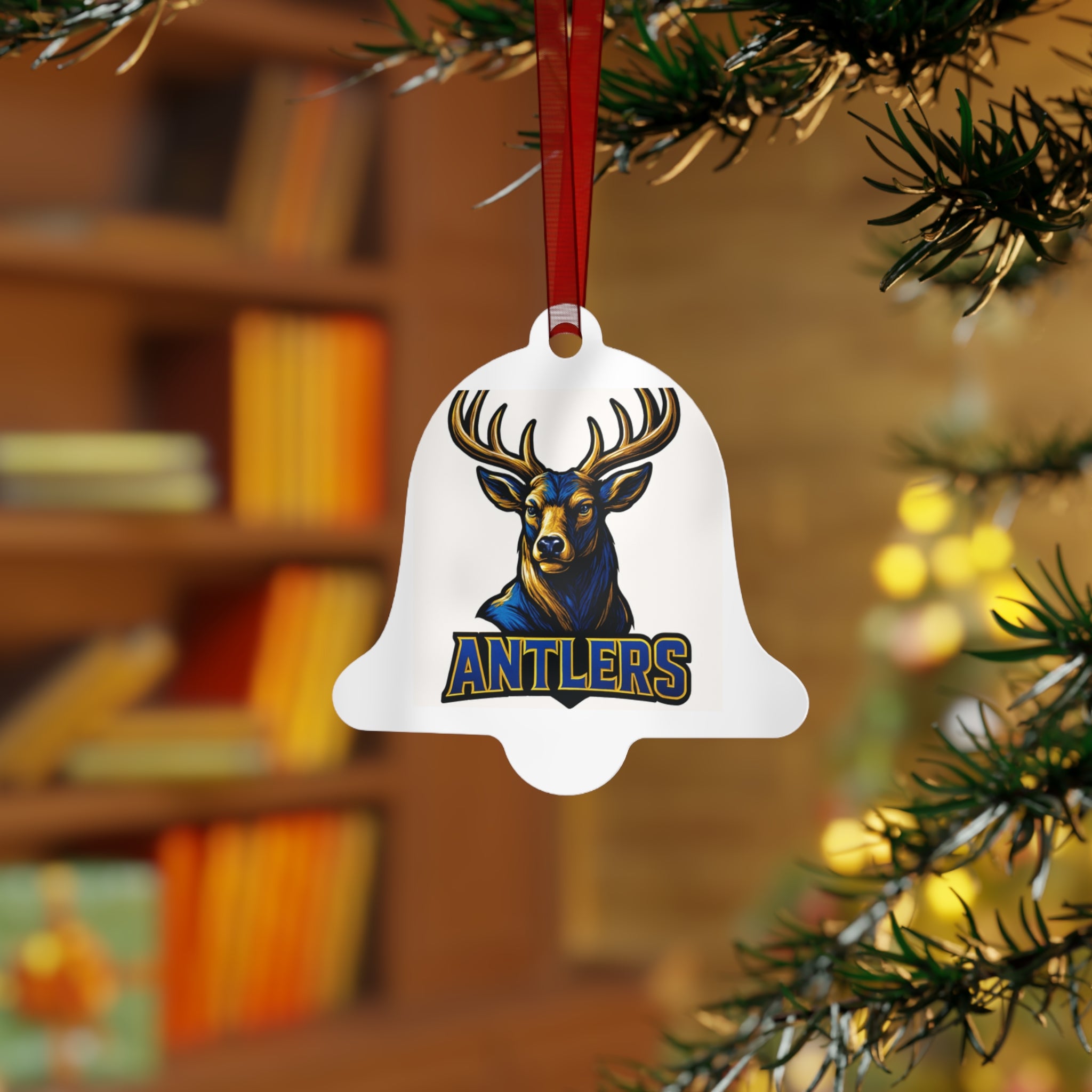 Antlers Deer Mascot Metal Ornament — Sports Team Christmas Decoration