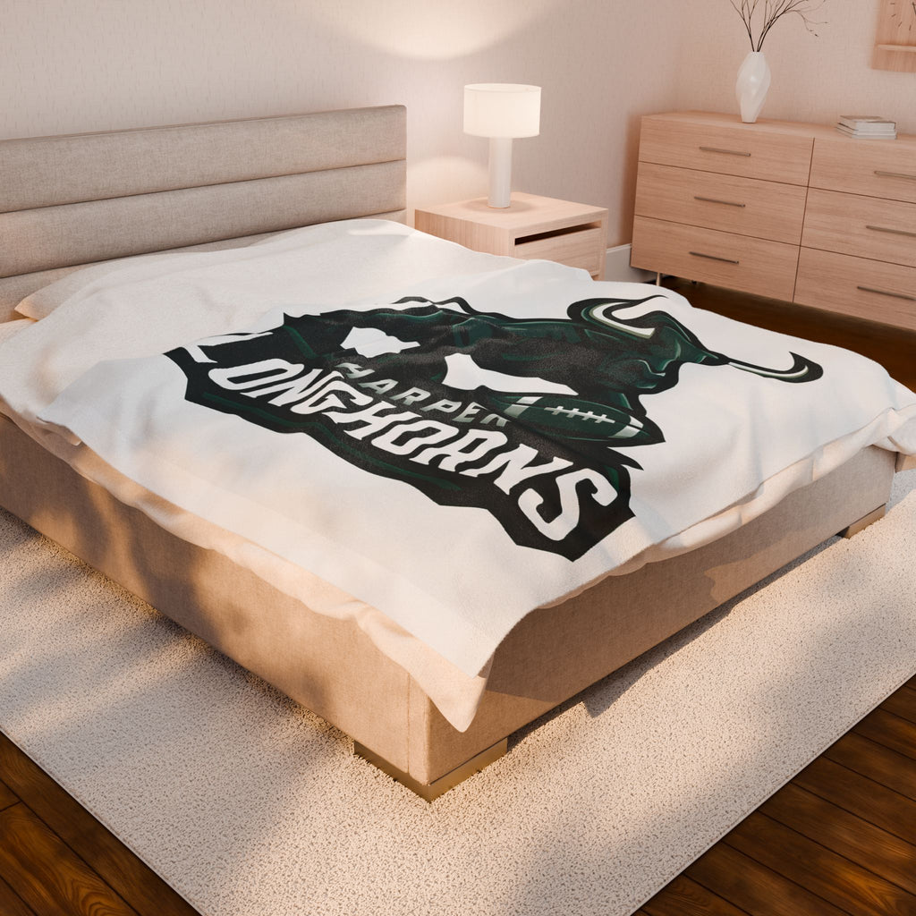 Personalized Velveteen Plush Blanket - Harper Longhorns Team Spirit-White
