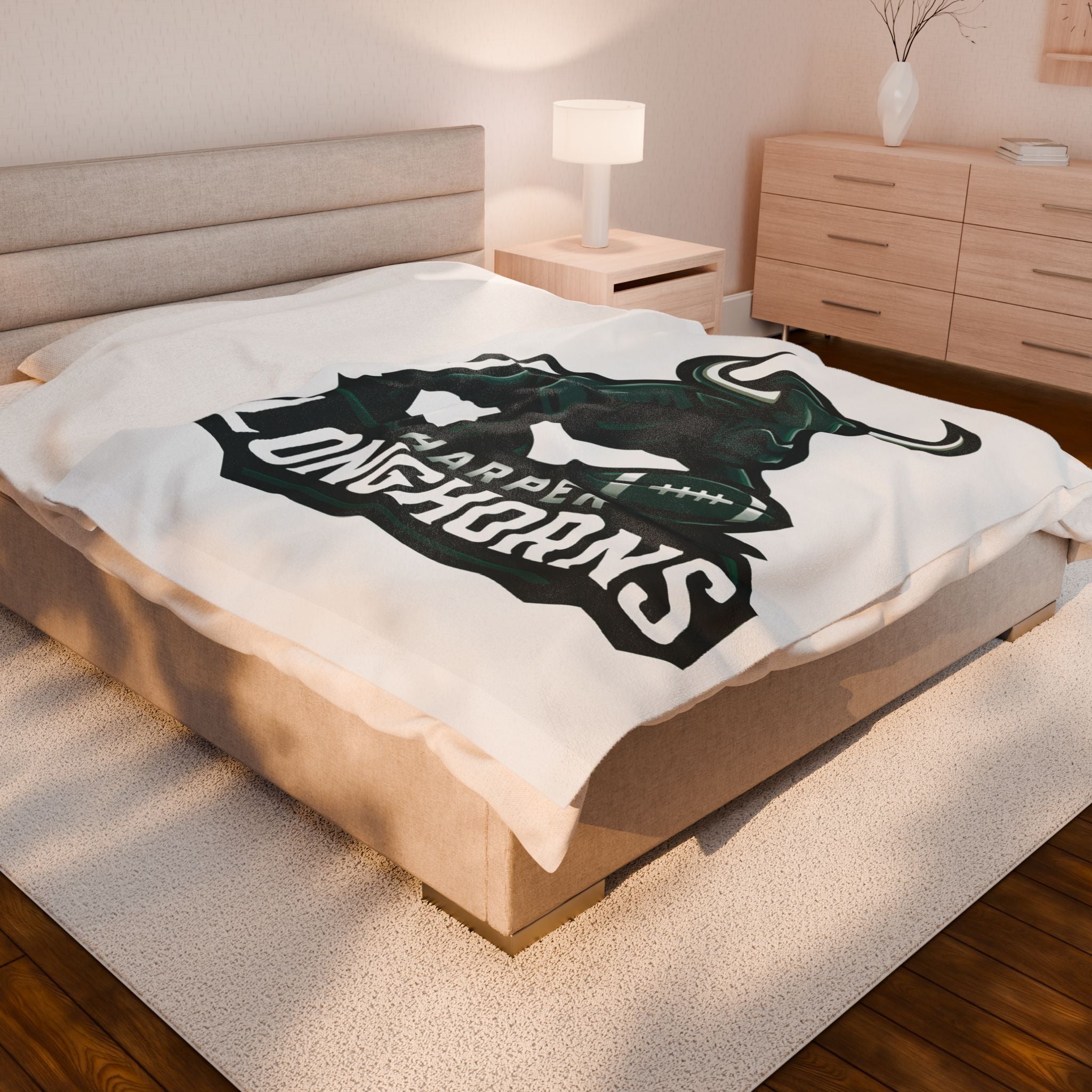 Personalized Velveteen Plush Blanket - Harper Longhorns Team Spirit-White