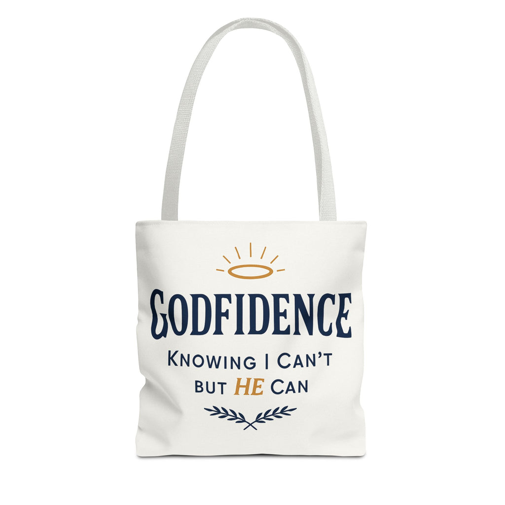 "Godfidence" Canvas Tote Bag – "Knowing I Can’t but HE Can" Christian Faith Tote