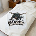 Longhorn Mascot Plush Blanket — "Property of Harper Longhorns" Velveteen Throw