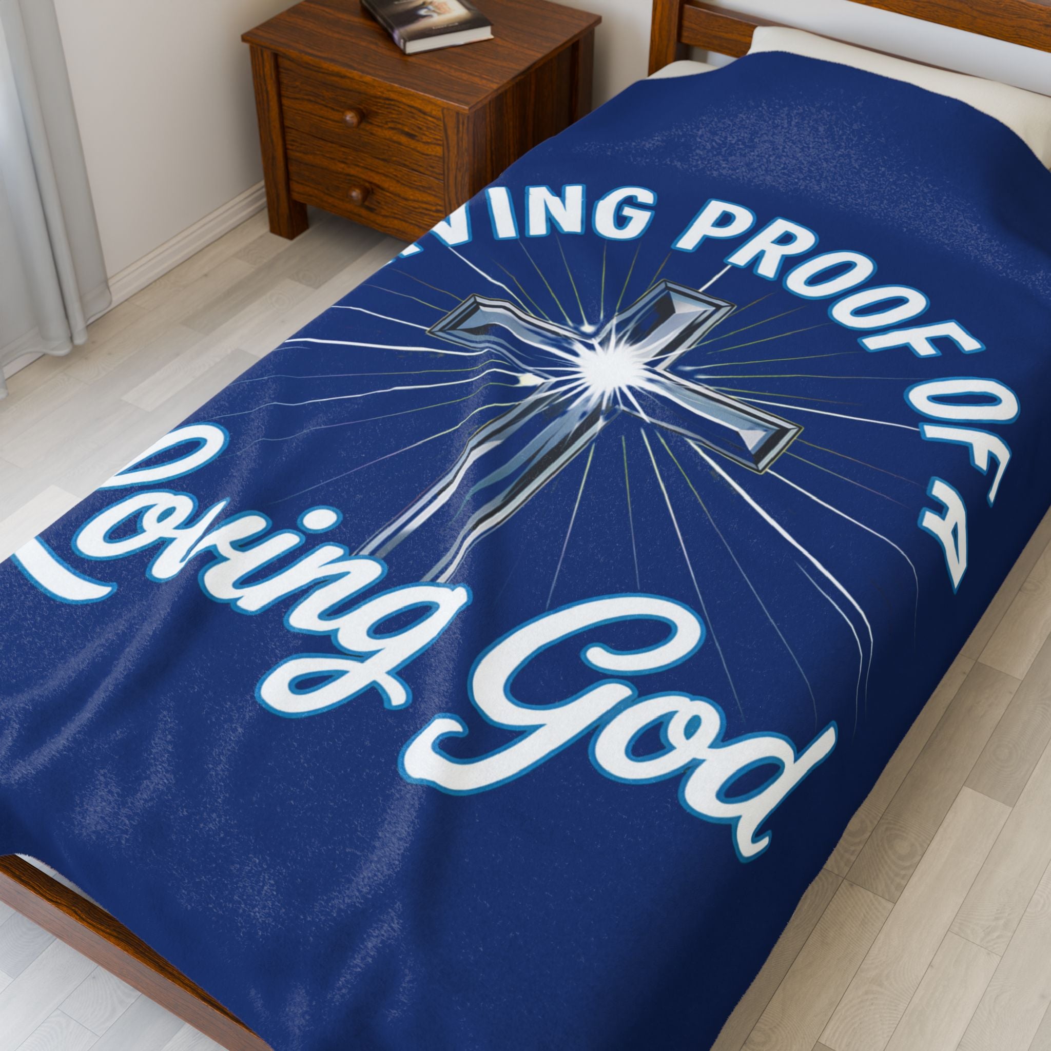 Plush Blanket — "Living Proof of a Loving God" Cross Throw