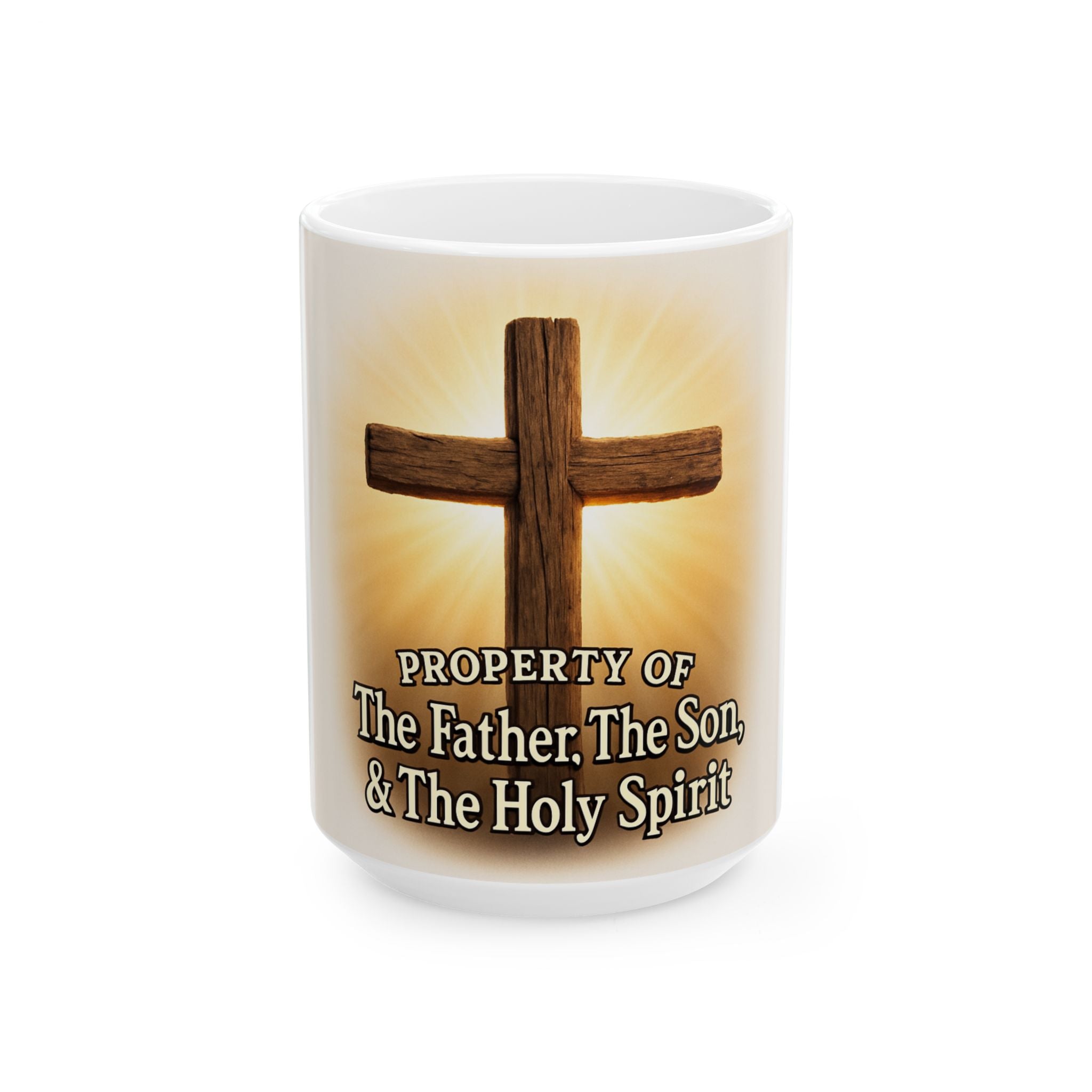 Christian Cross Mug – "Property of The Father, The Son & The Holy Spirit" Ceramic Coffee Cup (11oz/15oz)