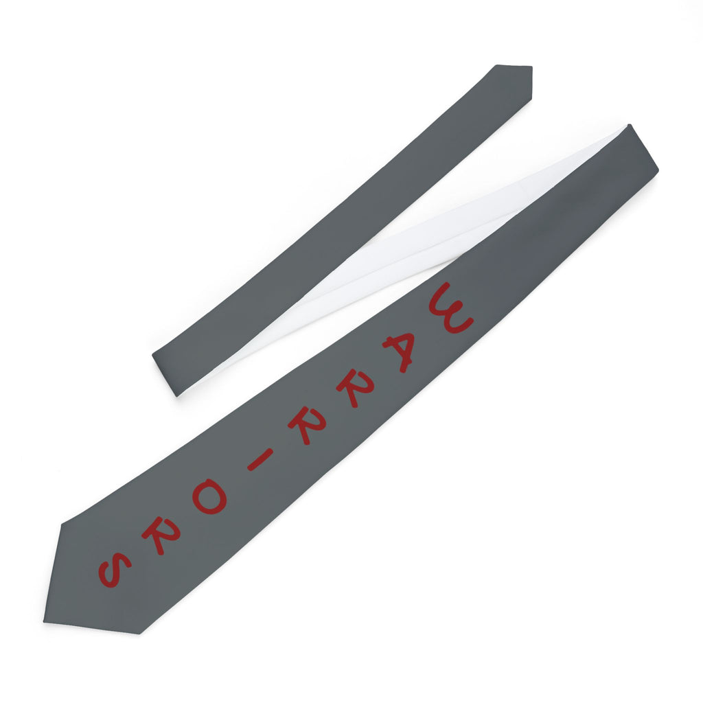 Warriors Grey Necktie — Vertical Red Text 'WARRIORS' Modern Athletic Tie