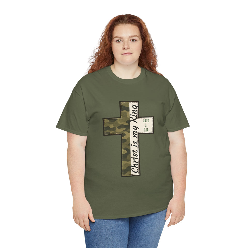 Christian Cross T‑Shirt — "Christ Is My King" Camo Faith Tee