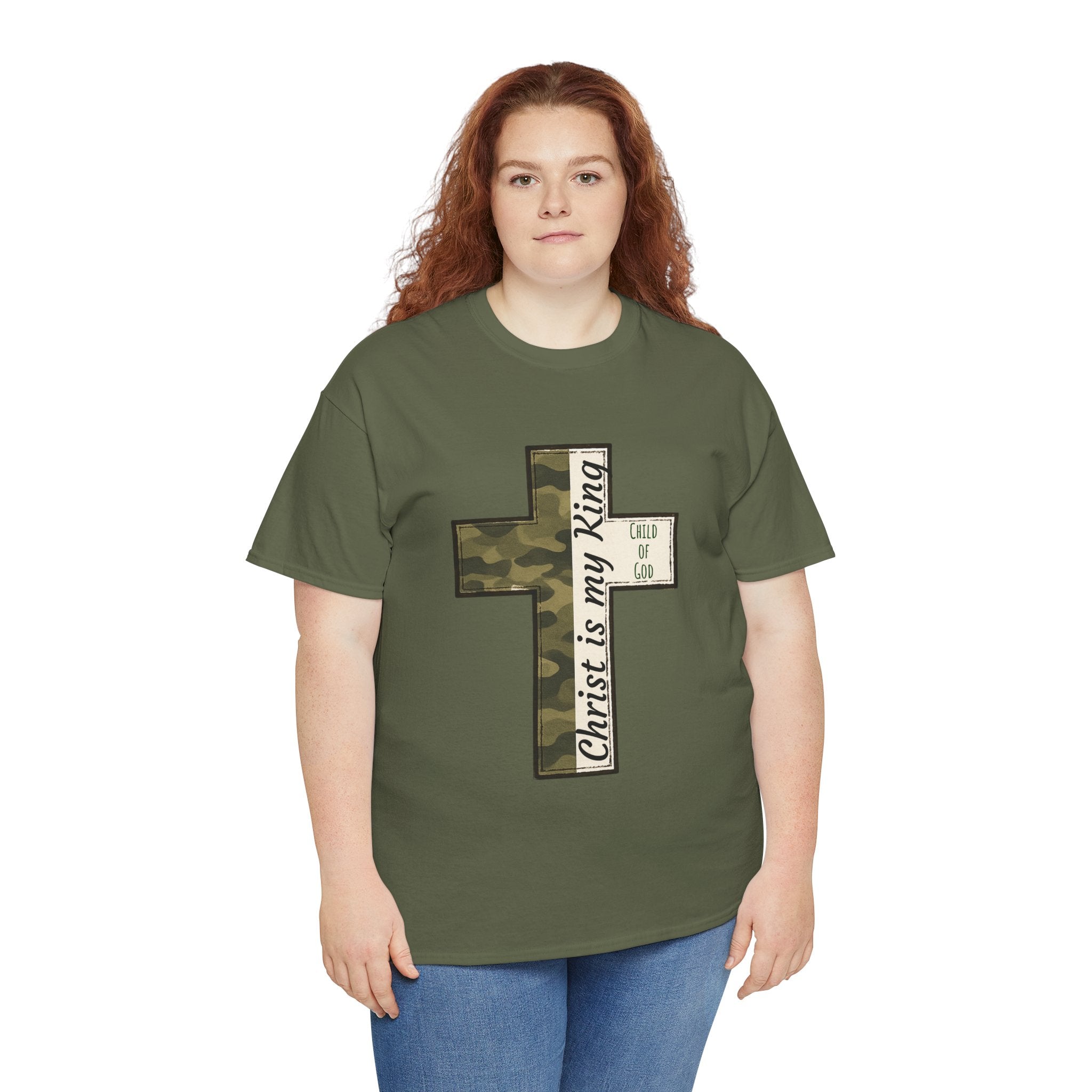 Christian Cross T‑Shirt — "Christ Is My King" Camo Faith Tee