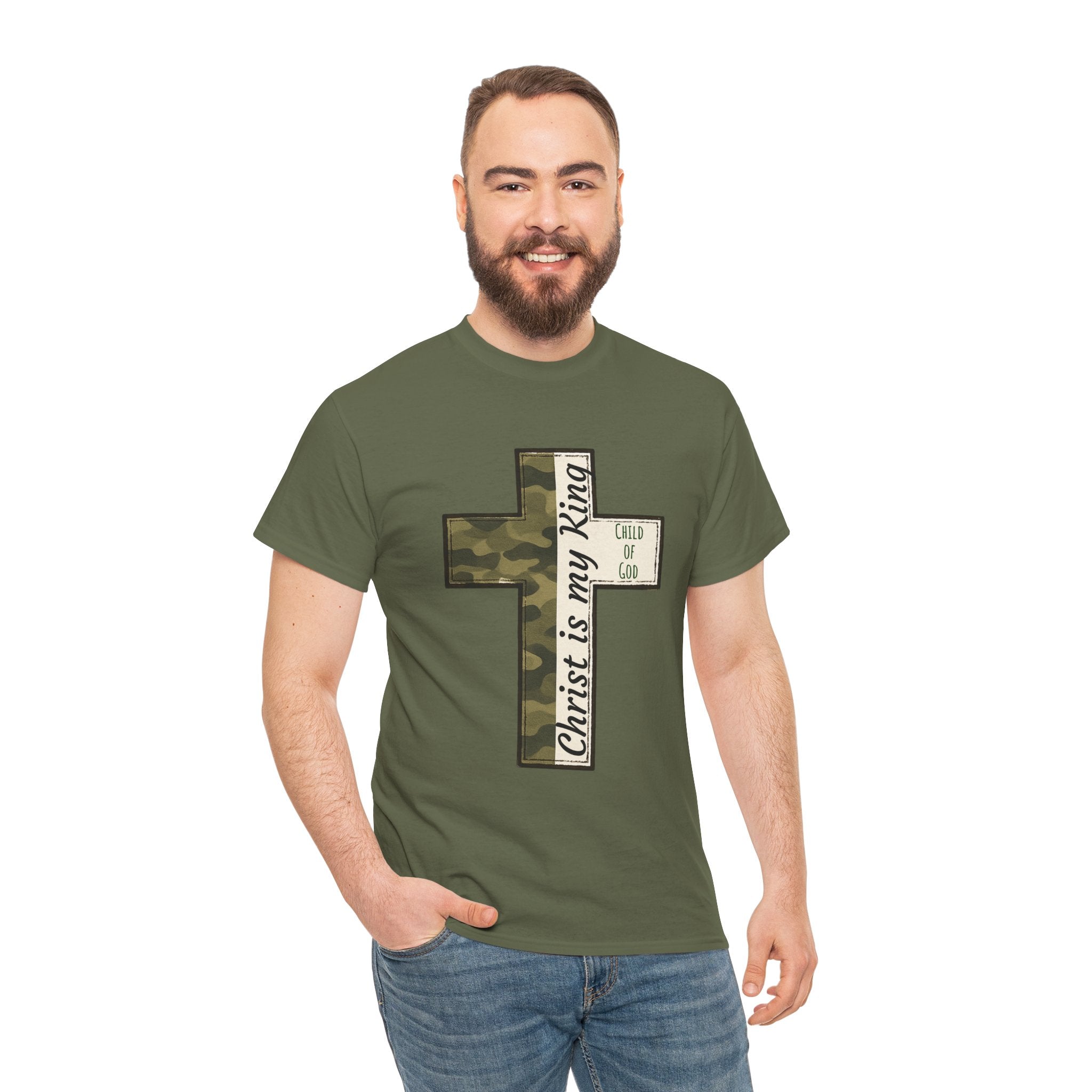 Christian Cross T‑Shirt — "Christ Is My King" Camo Faith Tee