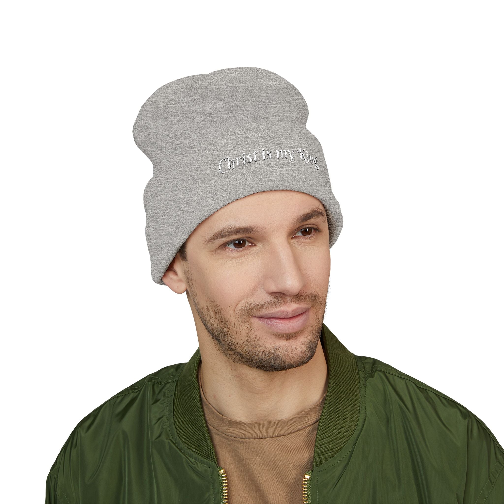 Embroidered "Christ is my King" Cuffed Beanie