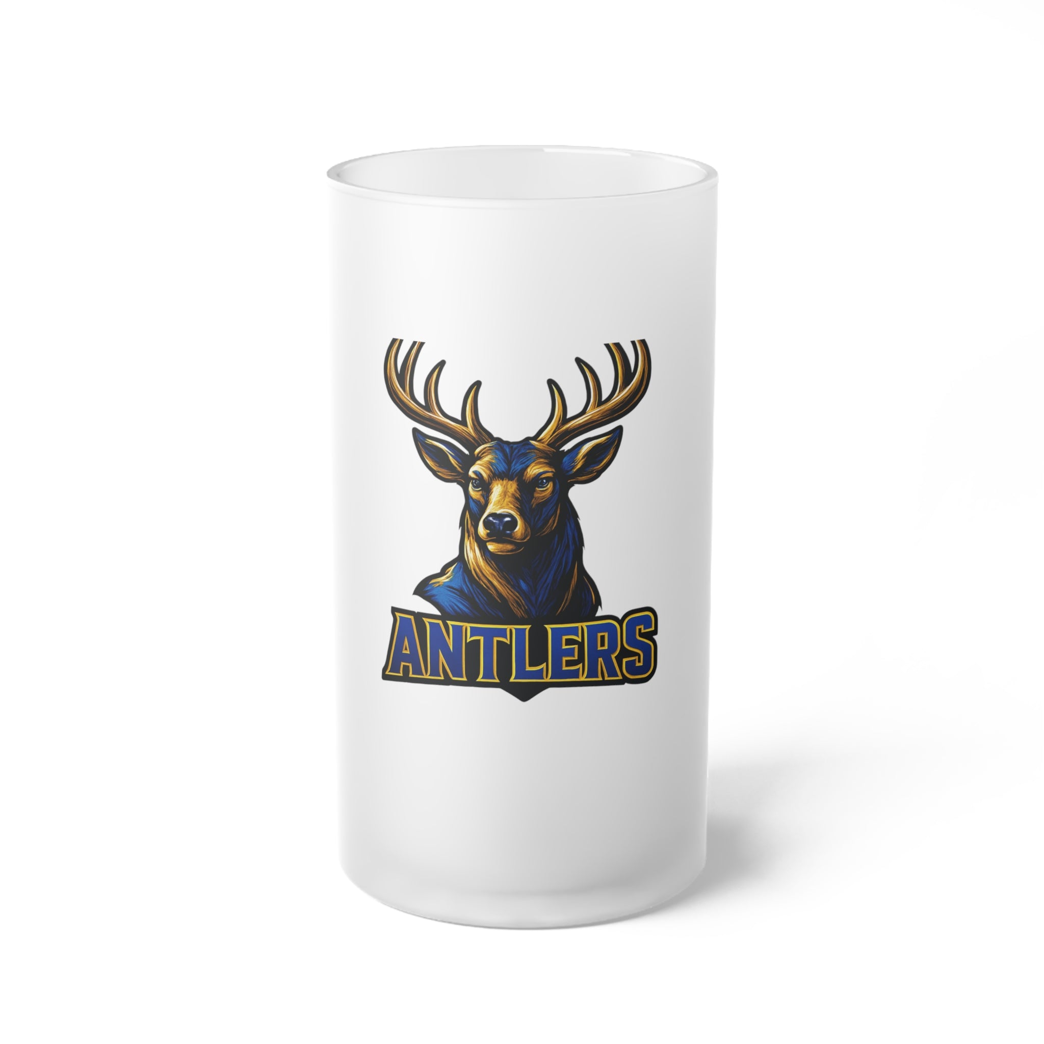 Antlers Frosted Glass Beer Mug 16oz— Mascot Team Logo Pint