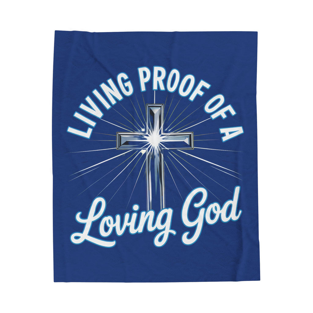 Plush Blanket — "Living Proof of a Loving God" Cross Throw