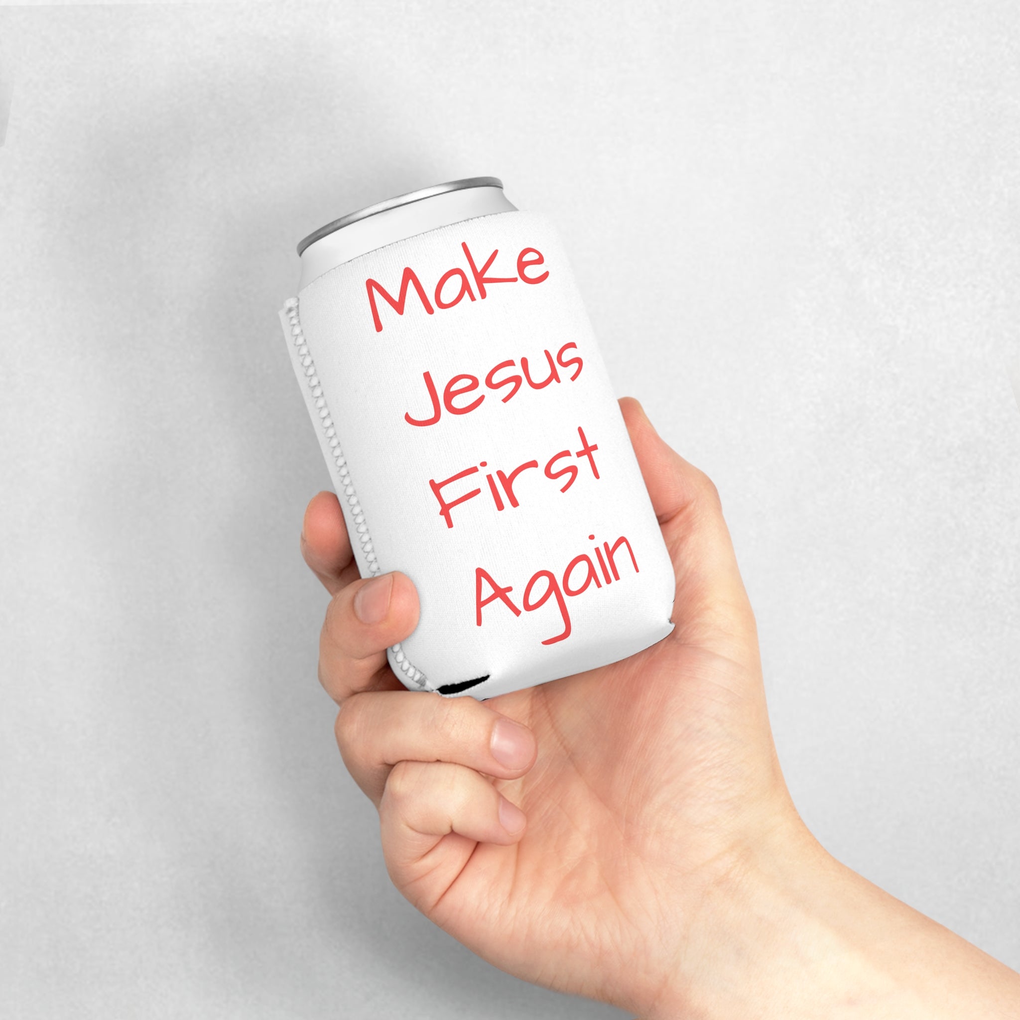 Make Jesus First Again Can Cooler Sleeve – Christian Faith Beverage Koozie