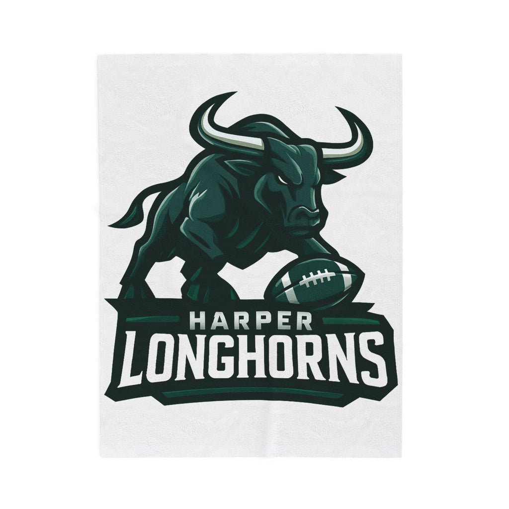 Personalized Velveteen Plush Blanket - Harper Longhorns Team Spirit-White