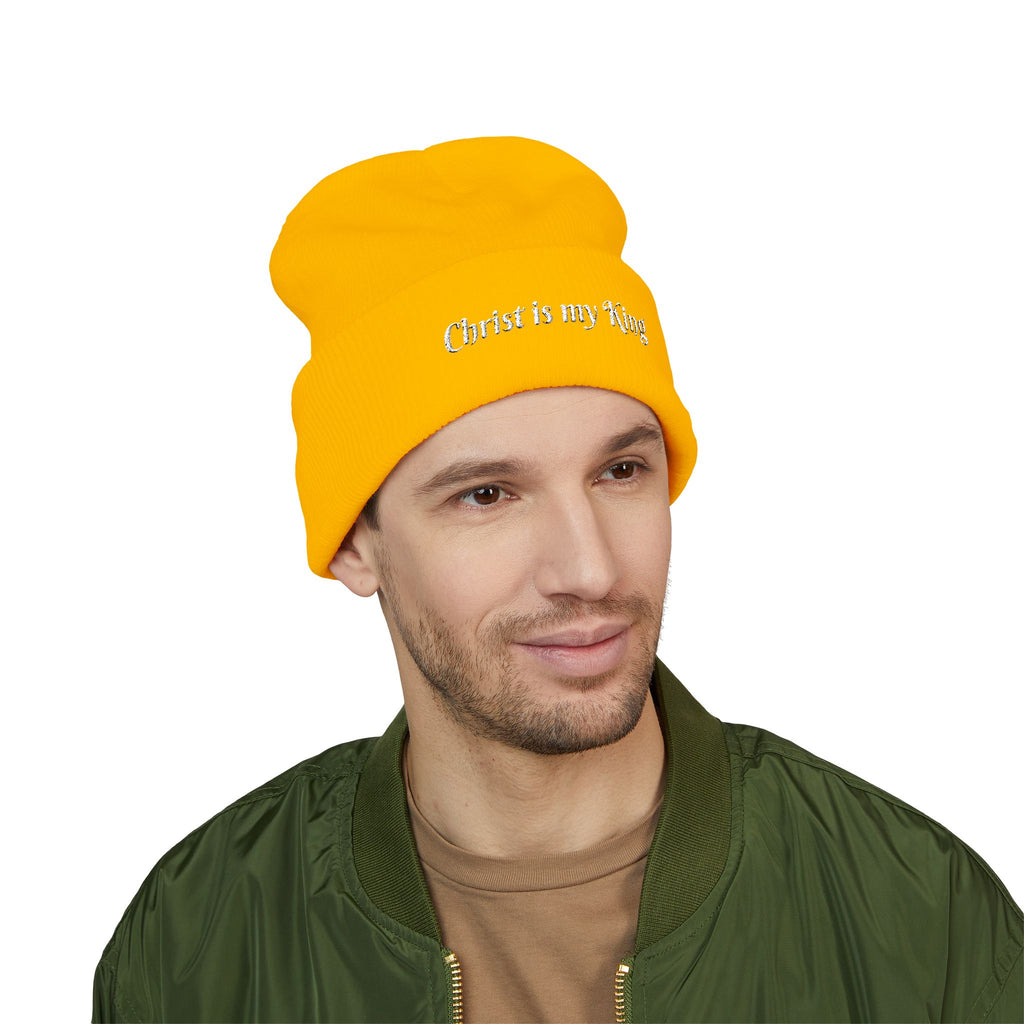 Embroidered "Christ is my King" Cuffed Beanie