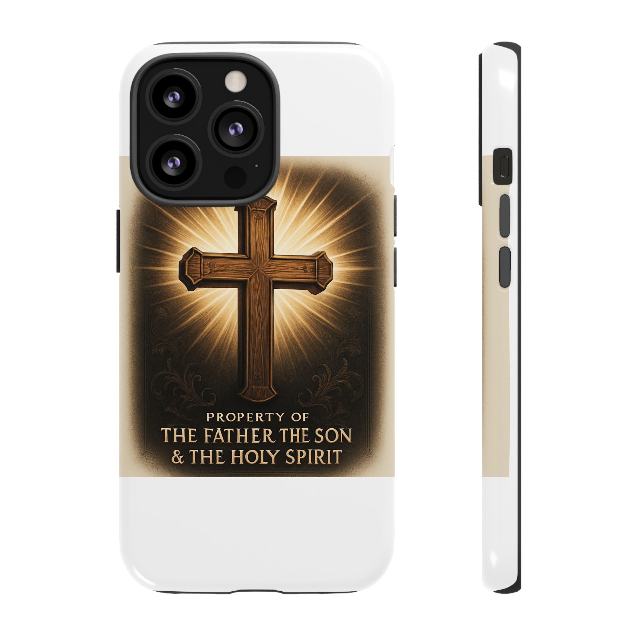 Christian Cross Phone Case — "Property of The Father, The Son & The Holy Spirit"