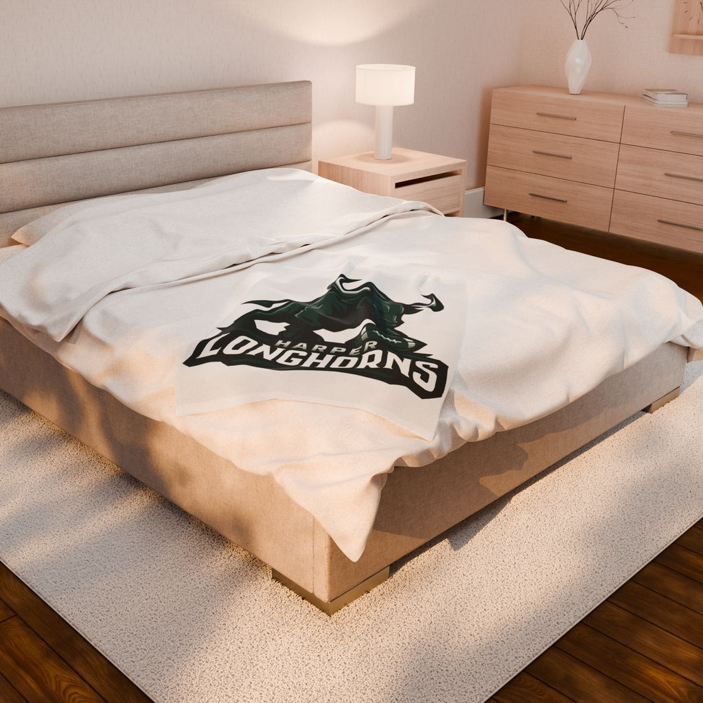 Personalized Velveteen Plush Blanket - Harper Longhorns Team Spirit-White