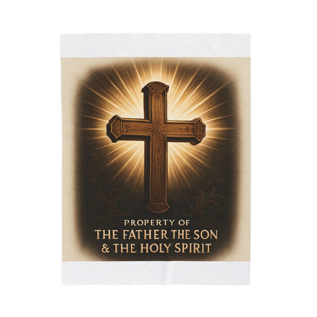 Christian Plush Blanket – ‘Property of The Father, The Son & The Holy Spirit’ Cozy Throw