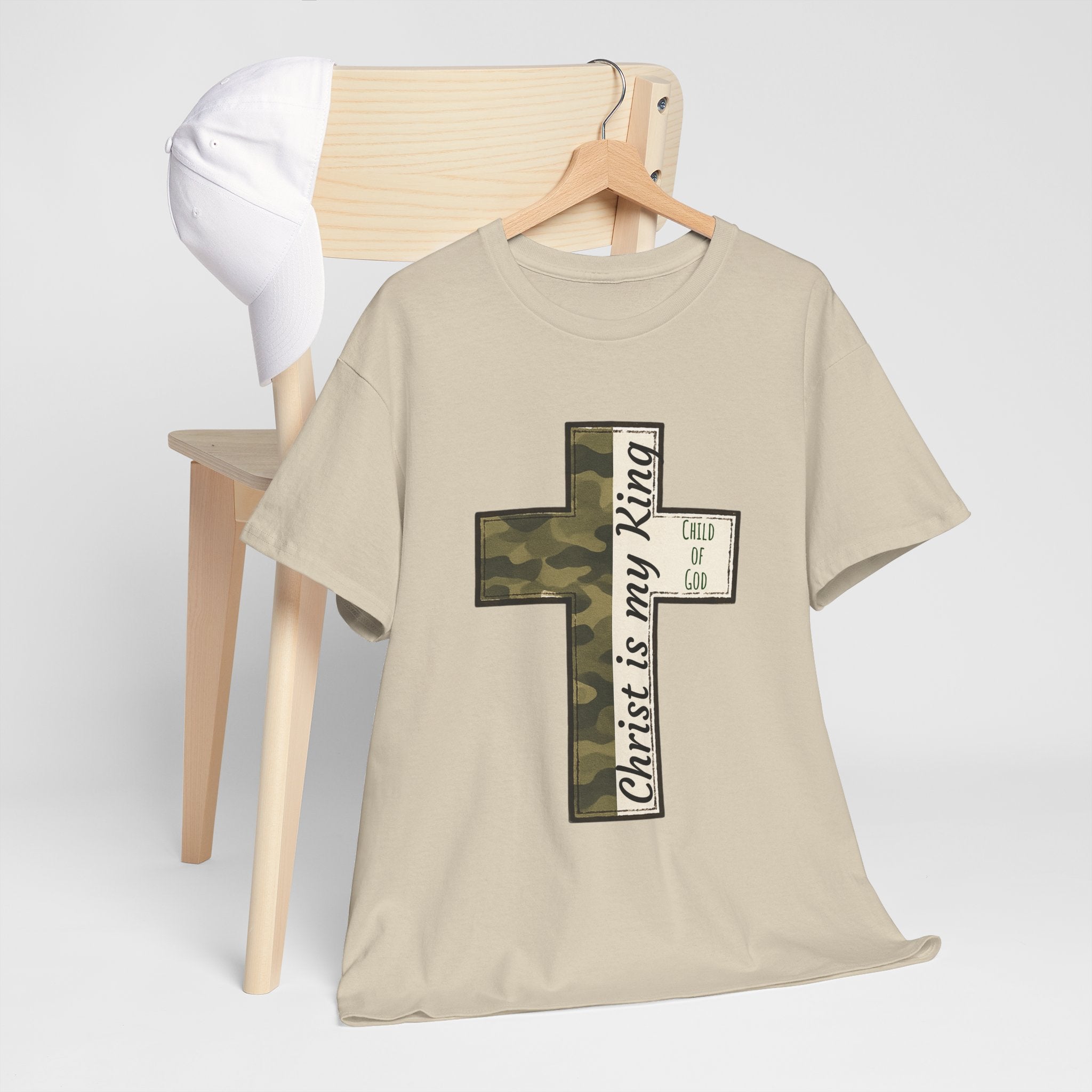 Christian Cross T‑Shirt — "Christ Is My King" Camo Faith Tee