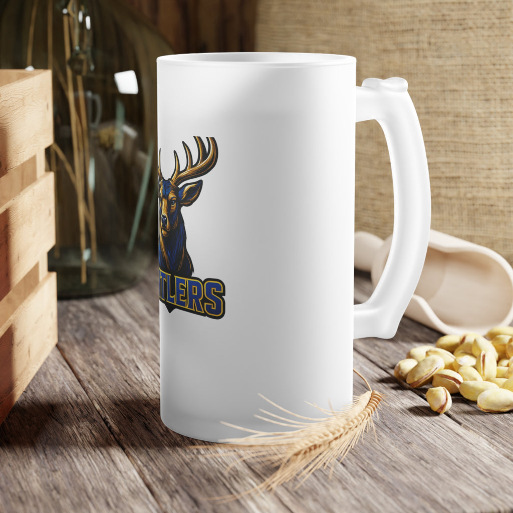 Antlers Frosted Glass Beer Mug 16oz— Mascot Team Logo Pint
