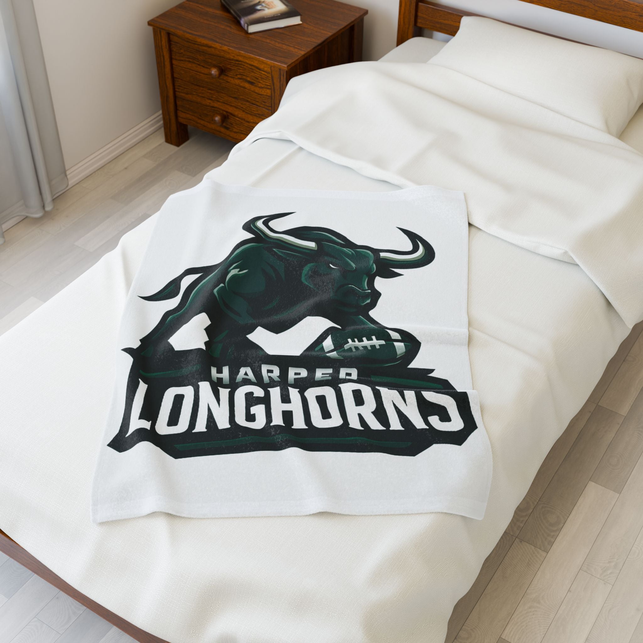 Personalized Velveteen Plush Blanket - Harper Longhorns Team Spirit-White