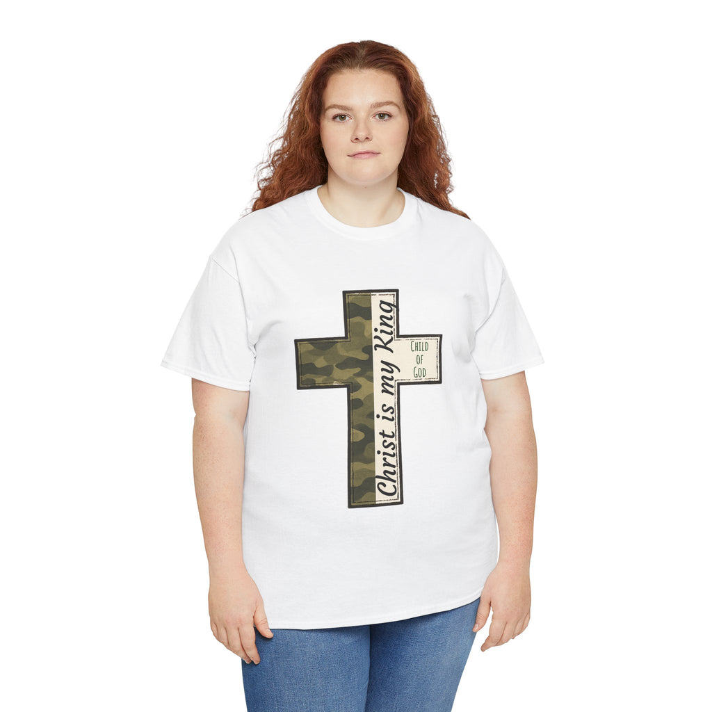 Christian Cross T‑Shirt — "Christ Is My King" Camo Faith Tee