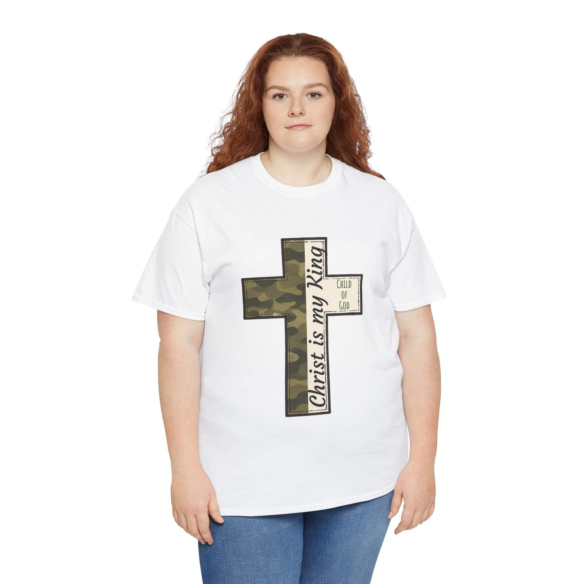 Christian Cross T‑Shirt — "Christ Is My King" Camo Faith Tee