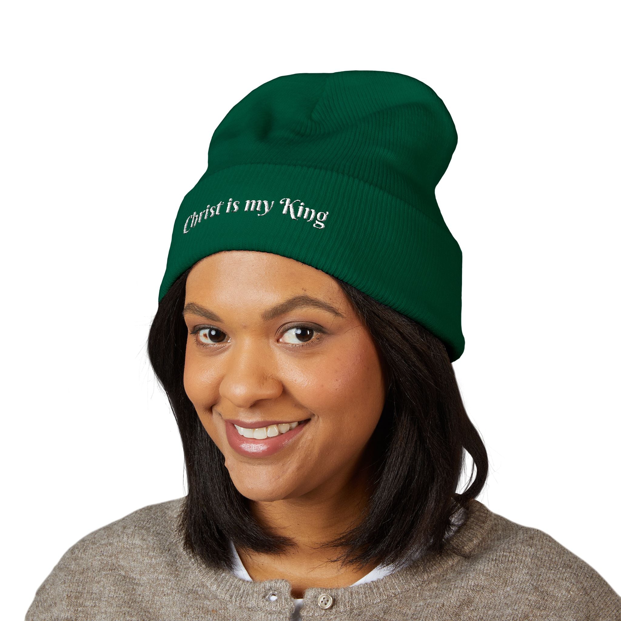 Embroidered "Christ is my King" Cuffed Beanie