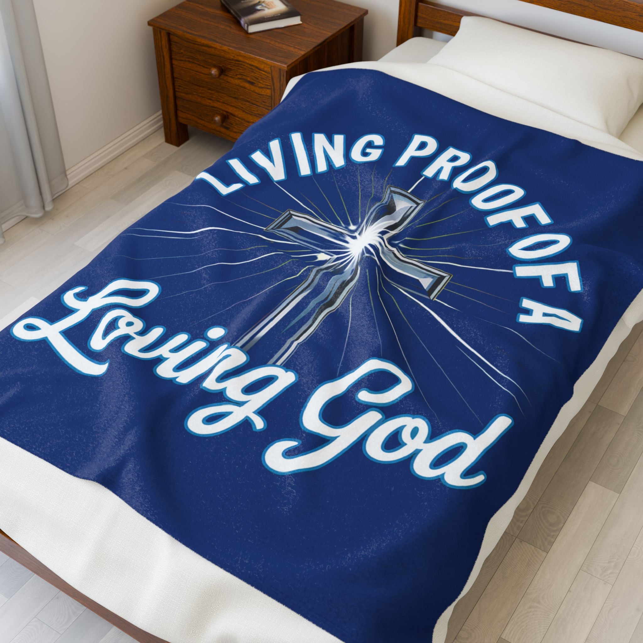 Plush Blanket — "Living Proof of a Loving God" Cross Throw