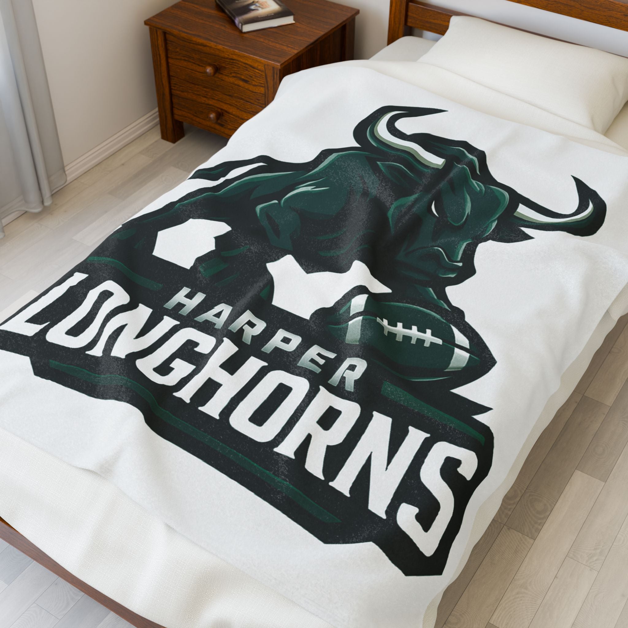 Personalized Velveteen Plush Blanket - Harper Longhorns Team Spirit-White