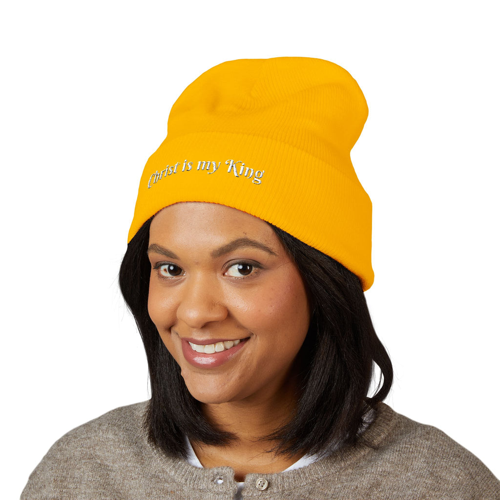 Embroidered "Christ is my King" Cuffed Beanie